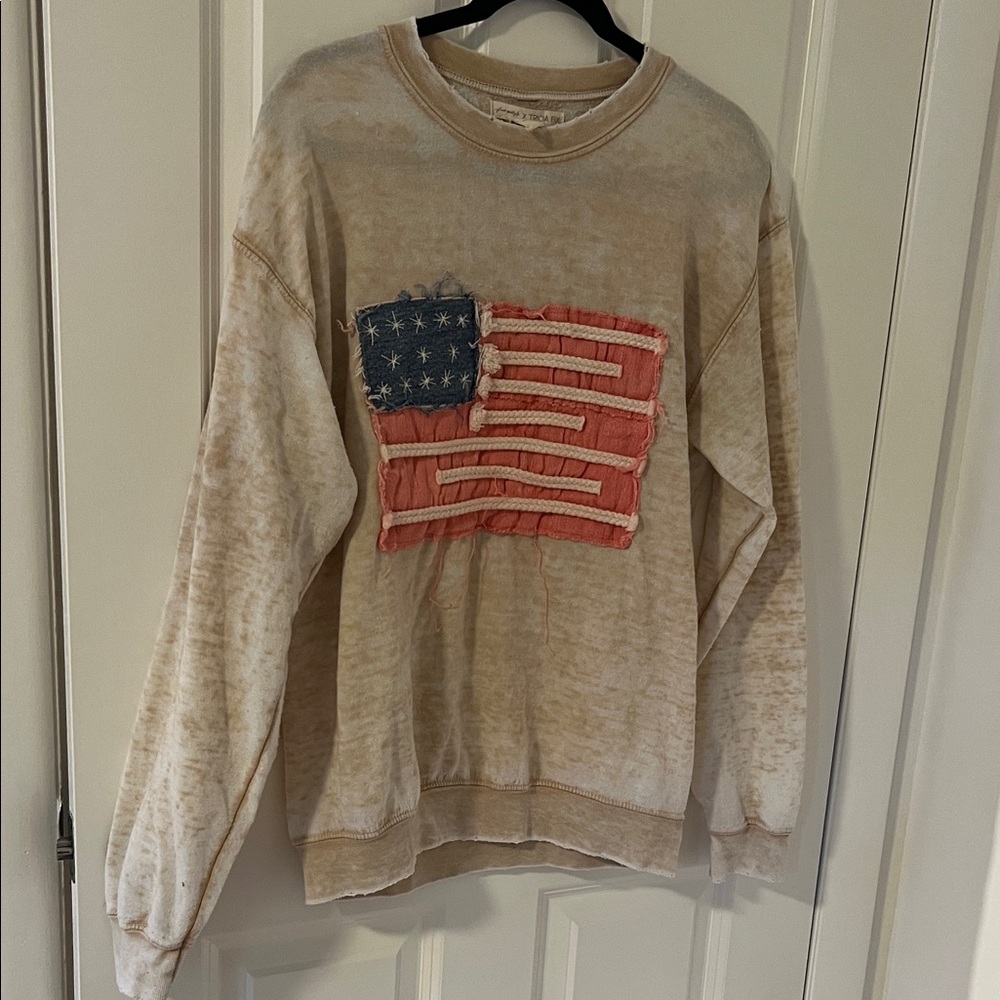 Free People Beige Sweatshirt with Flag Design